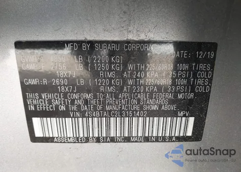 2020 Subaru Outback Limited из США, поврежденный, VIN 4S4BTALC2L3151402